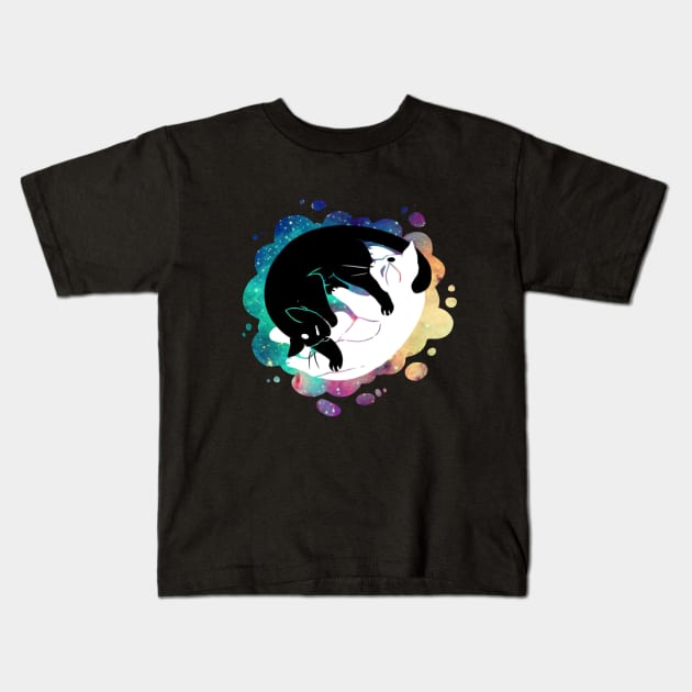 Yin Yang Cosmos Cats Kids T-Shirt by Starburri